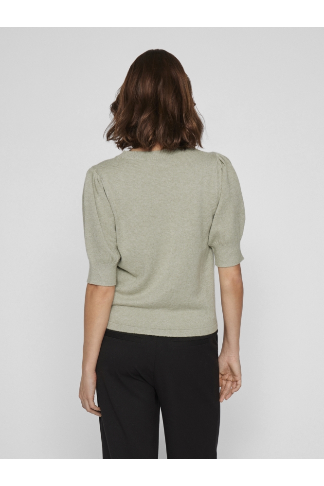 VIRIL 2/4 SLEEVE O-NECK KNIT TOP - 14105306 OIL GREEN/MELANGE